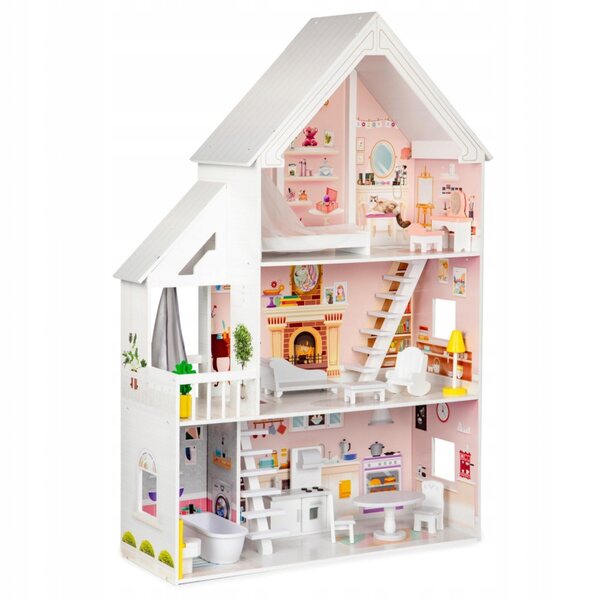 Dollhouse Legno Ecotoys 3 Piani con 5 Stanze – Casa delle Bambole 126 cm