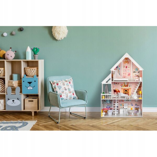 Dollhouse Legno Ecotoys 3 Piani con 5 Stanze – Casa delle Bambole 126 cm