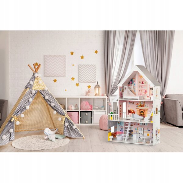 Dollhouse Legno Ecotoys 3 Piani con 5 Stanze – Casa delle Bambole 126 cm