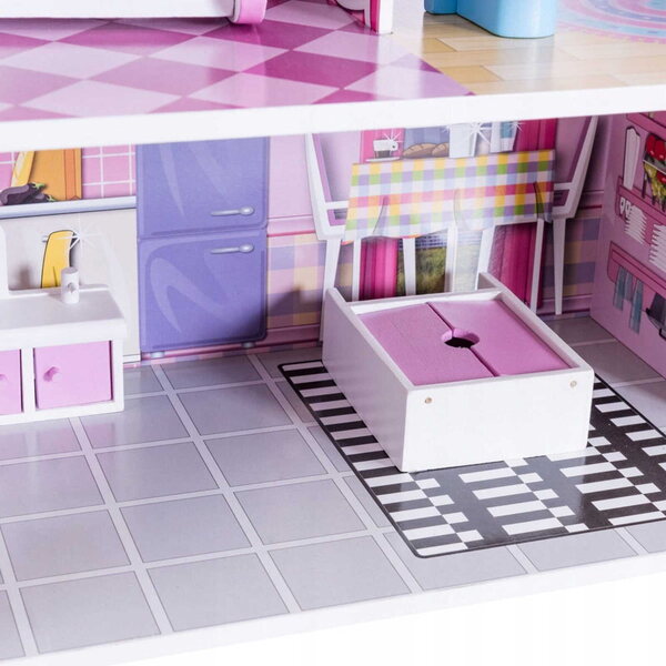 3-stöckiges Puppenhaus aus Holz 71 cm mit rosa Möbeln und Zubehör