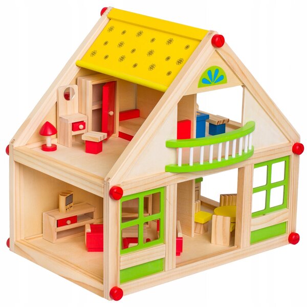 Doris' hölzernes Puppenhaus, 38 cm, mit 24 Möbeln, für Kinder ab 3 Jahren
