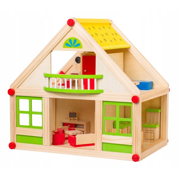Doris' hölzernes Puppenhaus, 38 cm, mit 24 Möbeln, für Kinder ab 3 Jahren