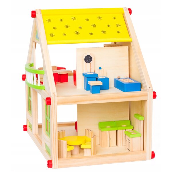 Doris' hölzernes Puppenhaus, 38 cm, mit 24 Möbeln, für Kinder ab 3 Jahren