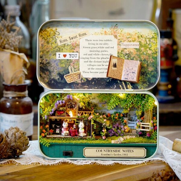 Maison miniature en bois Sielski Zakątek avec lumières LED pour enfants à partir de 9 ans