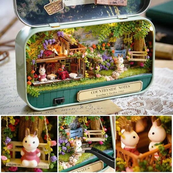 Maison miniature en bois Sielski Zakątek avec lumières LED pour enfants à partir de 9 ans