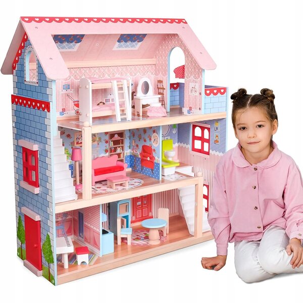 Casa per bambole in legno Infantastic con luci LED e mobili, 71 cm