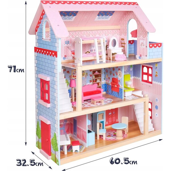 Casa per bambole in legno Infantastic con luci LED e mobili, 71 cm