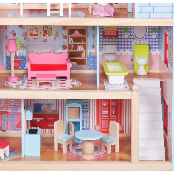 Casa per bambole in legno Infantastic con luci LED e mobili, 71 cm