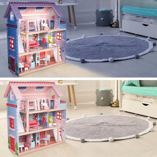 Casa per bambole in legno Infantastic con luci LED e mobili, 71 cm