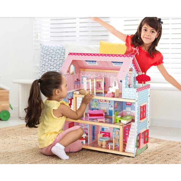 Casa per bambole in legno Infantastic con luci LED e mobili, 71 cm
