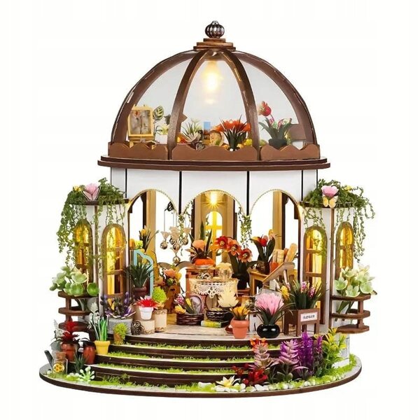 Miniatura casa giardino con LED - modello fai da te in legno per bambini 9+