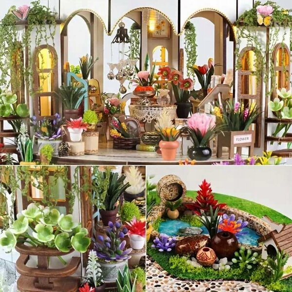 Miniatura casa giardino con LED - modello fai da te in legno per bambini 9+