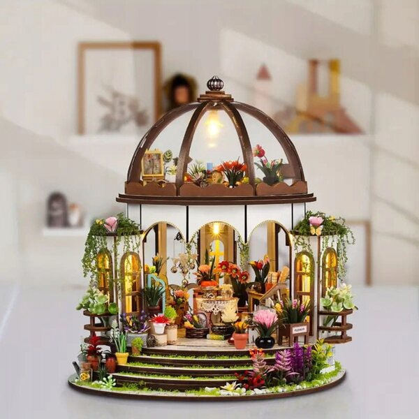 Miniatura casa giardino con LED - modello fai da te in legno per bambini 9+