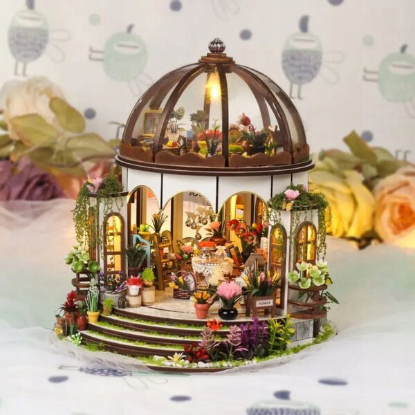 Miniatura casa giardino con LED - modello fai da te in legno per bambini 9+