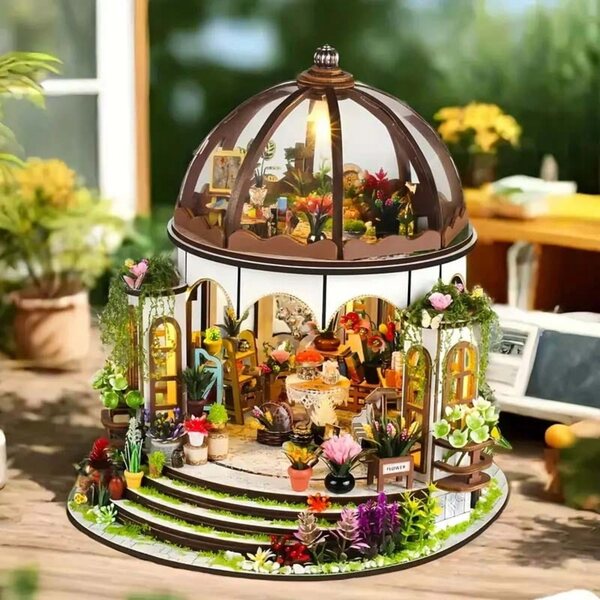 Miniatura casa giardino con LED - modello fai da te in legno per bambini 9+