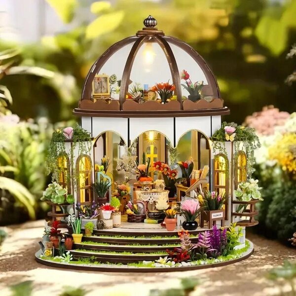 Miniatura casa giardino con LED - modello fai da te in legno per bambini 9+