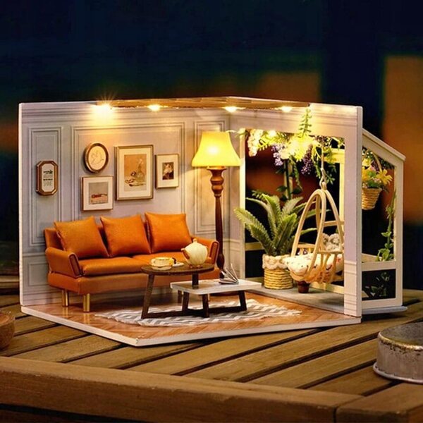 DIY-Miniatur-Lissabon-Haus mit LED-Lichtern aus Holz, Modell zum Zusammenbauen für Kinder ab 7 Jahren