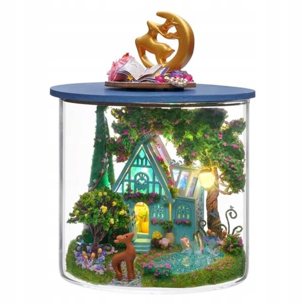 DIY Turkusowe Jezioro Miniaturhaus mit LED-Lichtern und Holzdetails für Kinder