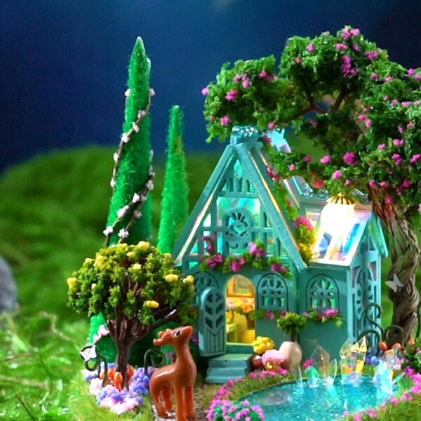 DIY Turkusowe Jezioro Miniaturhaus mit LED-Lichtern und Holzdetails für Kinder