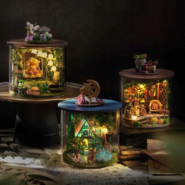 DIY Turkusowe Jezioro Miniaturhaus mit LED-Lichtern und Holzdetails für Kinder