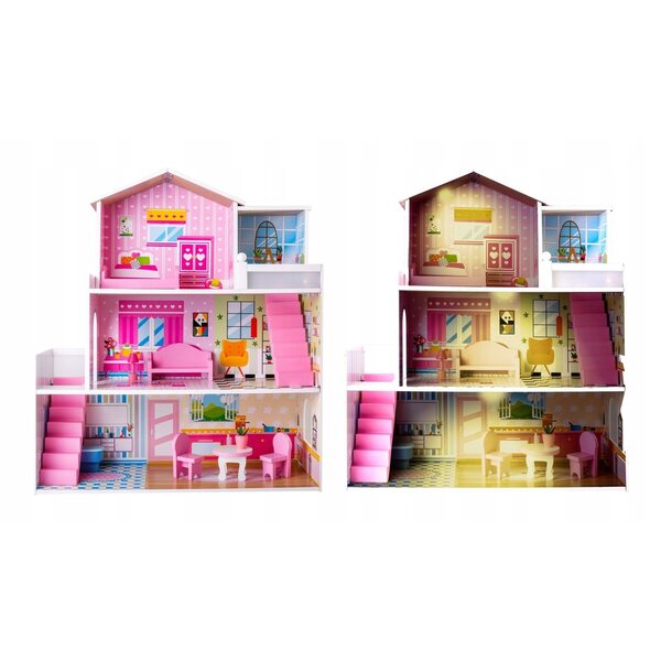 Casa delle bambole Kathay Haster 70 cm - Villa in legno a tre piani con mobili