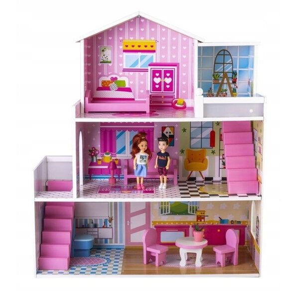 Casa delle bambole Kathay Haster 70 cm - Villa in legno a tre piani con mobili