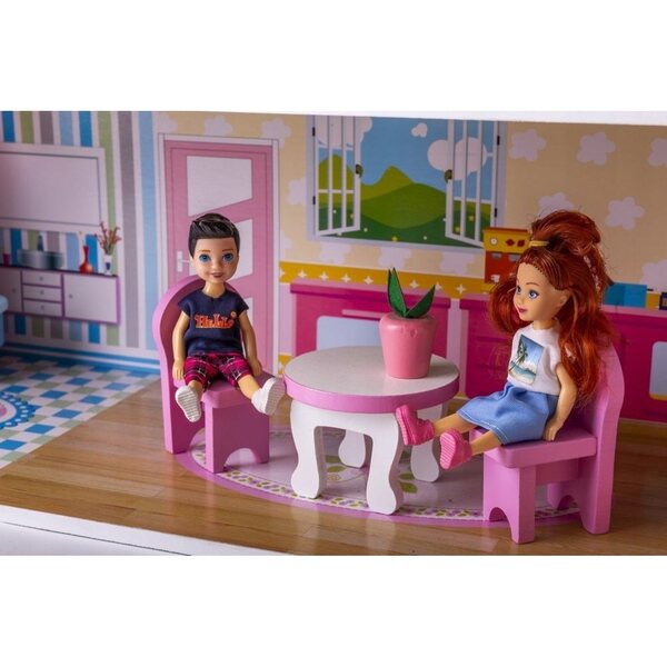 Casa delle bambole Kathay Haster 70 cm - Villa in legno a tre piani con mobili