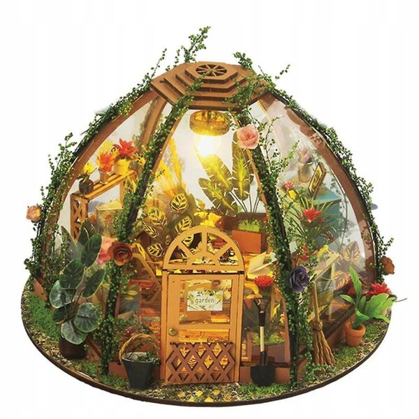 Miniatura Casa Sole tra i Fiori con Cupola in Vetro e Luci LED