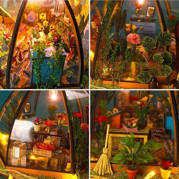 Miniatura Casa Sole tra i Fiori con Cupola in Vetro e Luci LED
