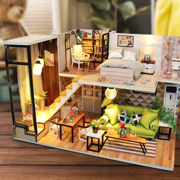 Habarri 01 22 cm großes Puppenhaus mit LED-Beleuchtung und Zubehör