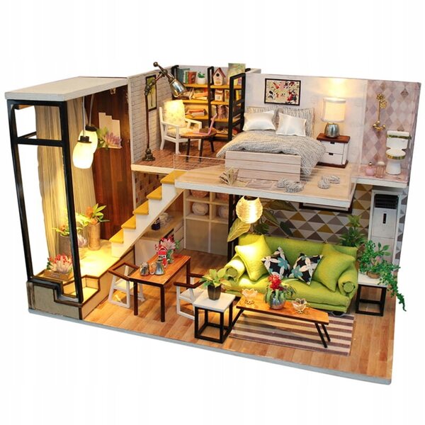 Habarri 01 22 cm großes Puppenhaus mit LED-Beleuchtung und Zubehör