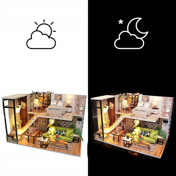 Habarri 01 22 cm großes Puppenhaus mit LED-Beleuchtung und Zubehör