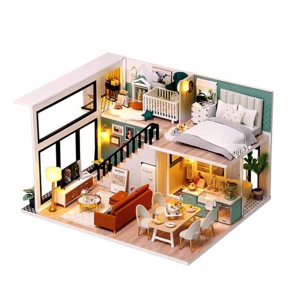 Miniatura Casa delle Bambole Habarri 001 DIY in Legno con LED e Musica 15,6 cm