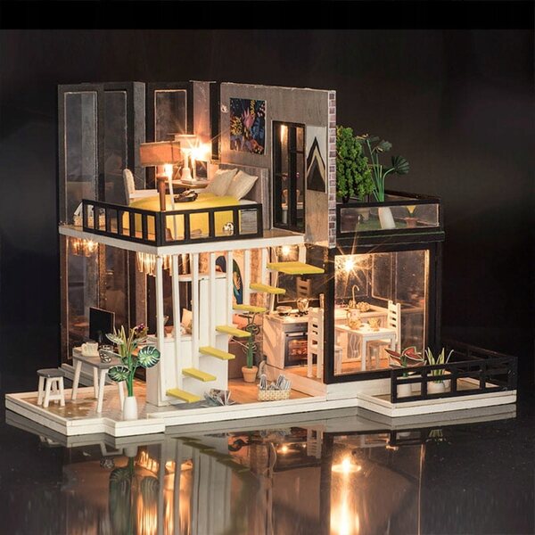 Wymarzone Hollywood DIY Holzhaus-Miniatur mit LED-Lichtern – Kreativset