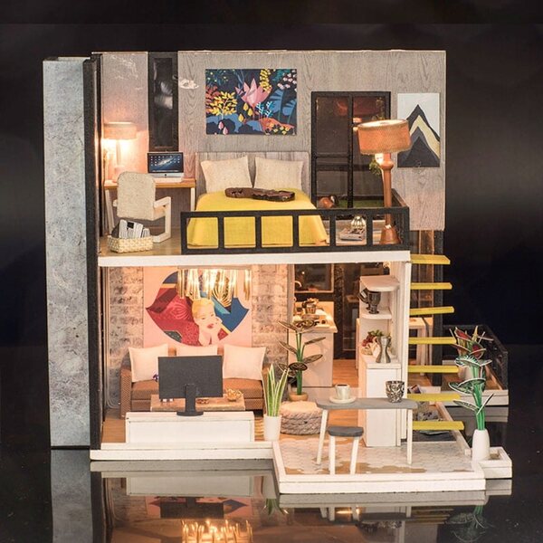 Wymarzone Hollywood DIY Holzhaus-Miniatur mit LED-Lichtern – Kreativset