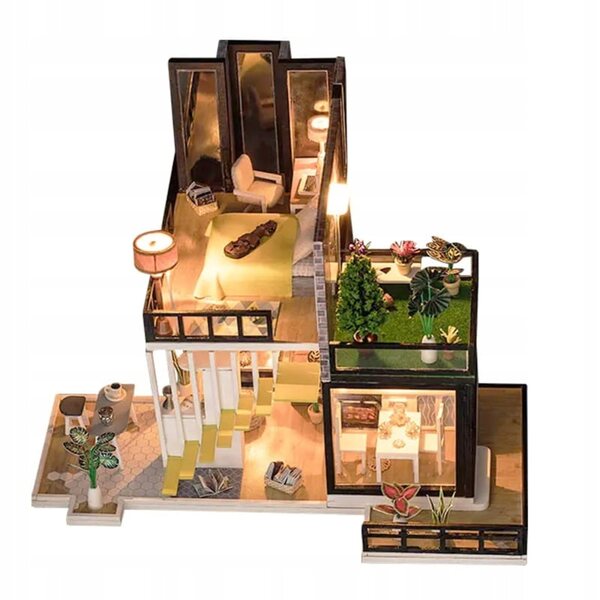 Wymarzone Hollywood DIY Holzhaus-Miniatur mit LED-Lichtern – Kreativset