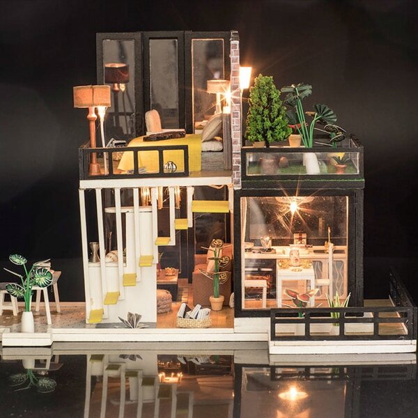 Wymarzone Hollywood DIY Holzhaus-Miniatur mit LED-Lichtern – Kreativset