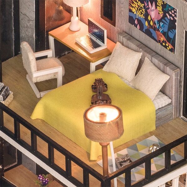 Wymarzone Hollywood DIY Holzhaus-Miniatur mit LED-Lichtern – Kreativset