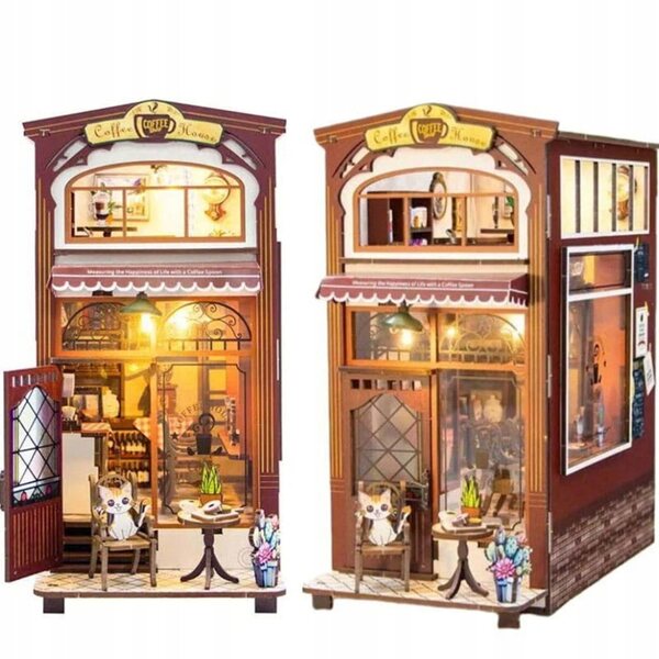 Miniatura Book Nook DIY Domestico in Legno con LED - Colazione in Città