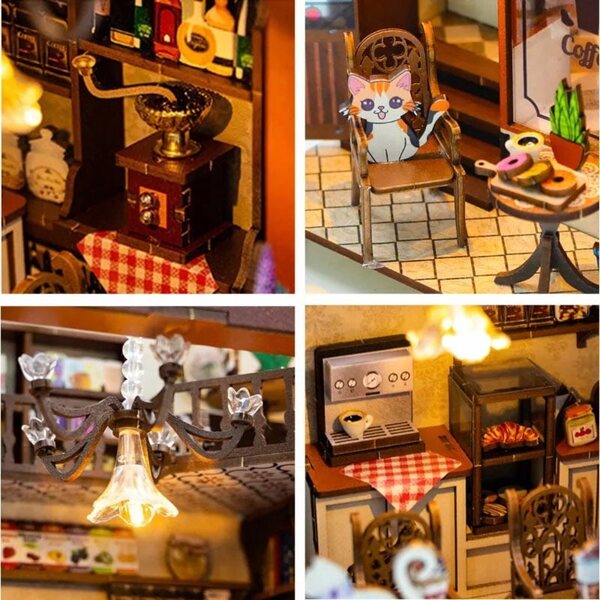 Miniatura Book Nook DIY Domestico in Legno con LED - Colazione in Città