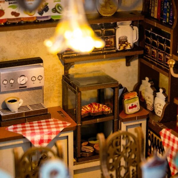 Miniatura Book Nook DIY Domestico in Legno con LED - Colazione in Città