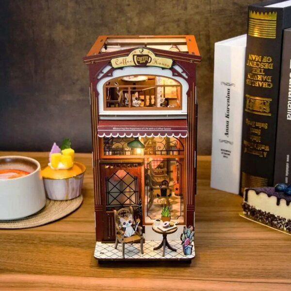 Miniatura Book Nook DIY Domestico in Legno con LED - Colazione in Città