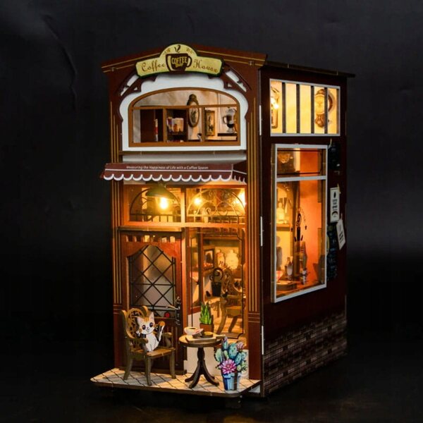 Miniatura Book Nook DIY Domestico in Legno con LED - Colazione in Città