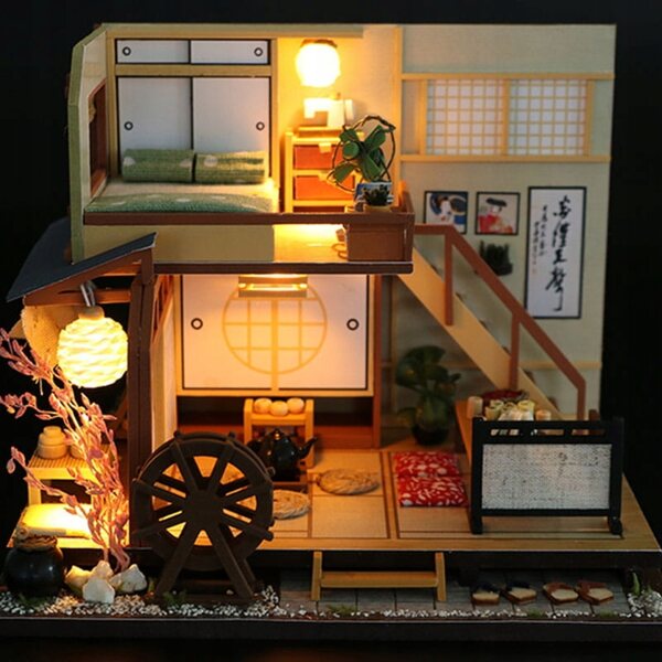 Japanisches Miniatur-Matcha-Haus mit LED und Holzdetails – Bausatz 7+