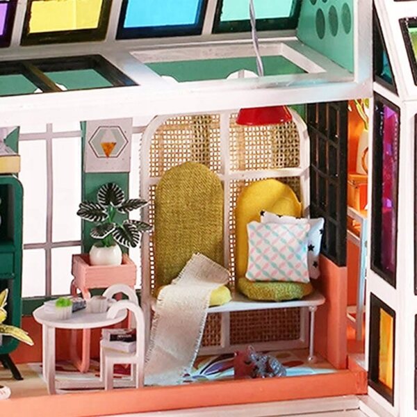 Dollhouse Habarri 001 14 cm con LED e giardino sul tetto in legno per bambini 7+