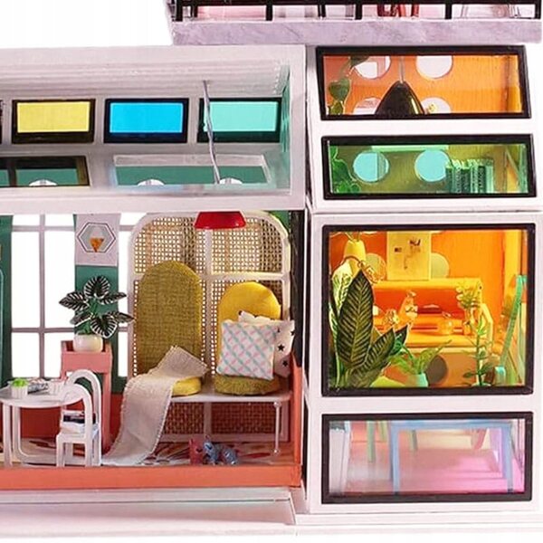 Dollhouse Habarri 001 14 cm con LED e giardino sul tetto in legno per bambini 7+