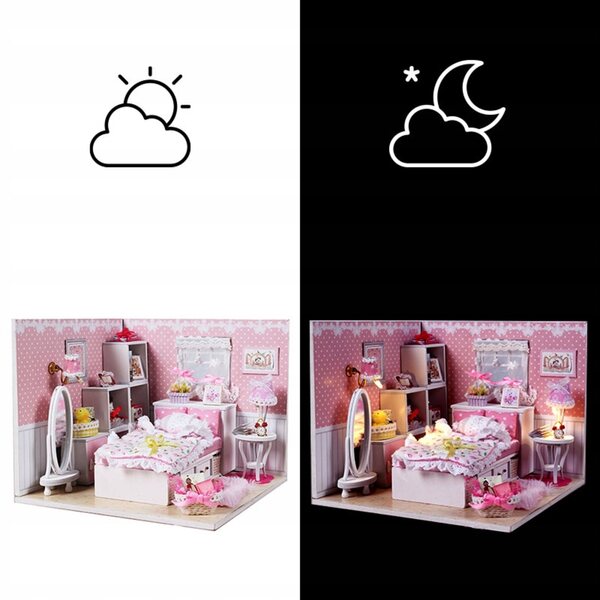 Diorama DIY Habarri-Haus 13 cm mit LED-Beleuchtung und komplettem Bausatz