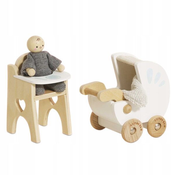 Комплект мебели за дървена къща за кукли с кукла за новородено Le Toy Van