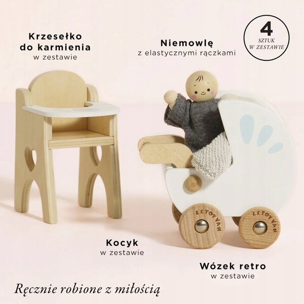 Houten poppenhuismeubelset met pasgeboren pop Le Toy Van