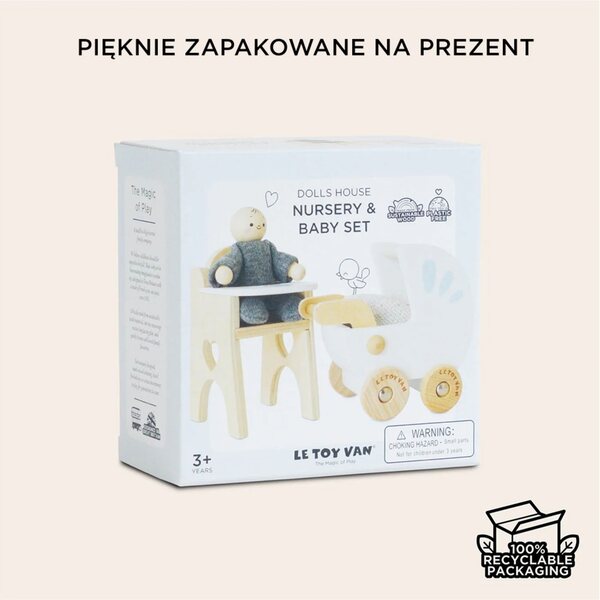 Houten poppenhuismeubelset met pasgeboren pop Le Toy Van